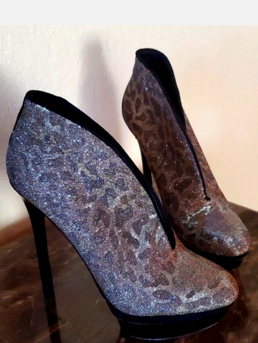 Brian Atwood metallic leopard booties